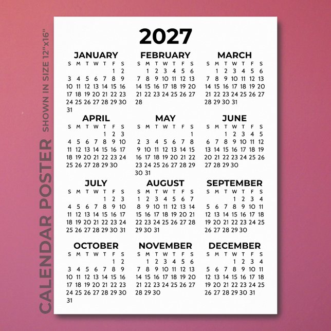 Póster Calendario 2027 Simple Básico de Negro y Blanco (Subido por el creador)