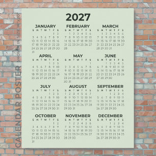 Póster Calendario 2027 Simple Básico Verde Salvia Pared