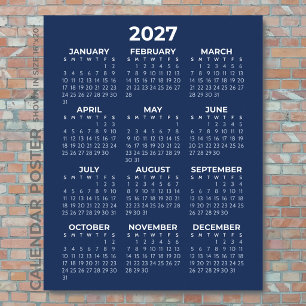 Póster Calendario 2027 Simple Elegante Azul Marino Pared