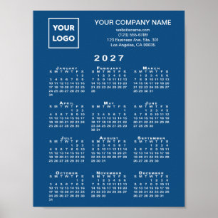 Póster Calendario 2027 Texto Logo Empresa Azul