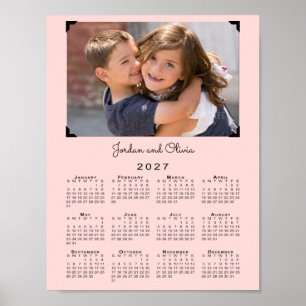 Póster Calendario 2027 Tu Foto y Nombre Rosa