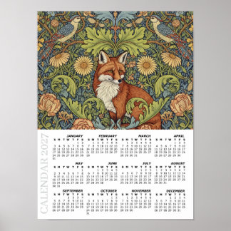 Póster Calendario 2027, Zorro de Jardín, Abubilla, Willia