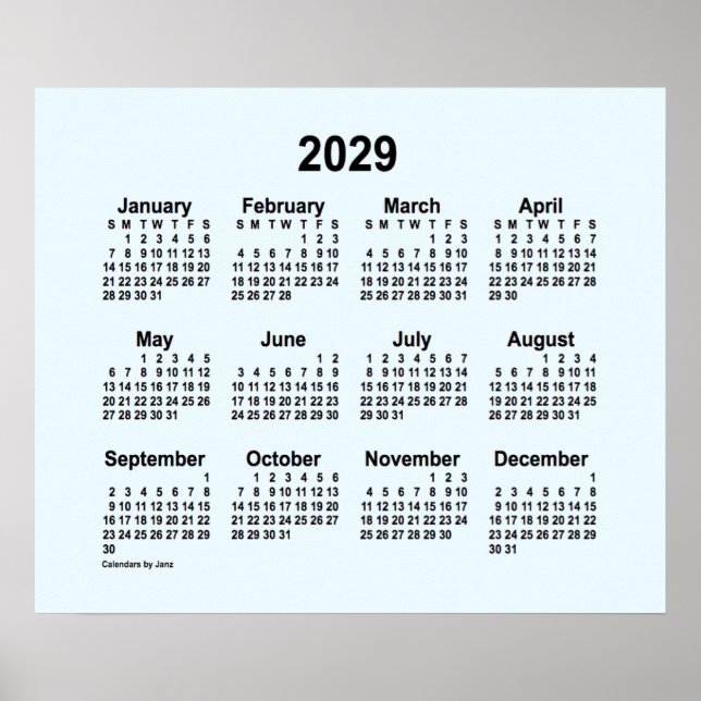 Póster Calendario 2029 Alice Blue de Janz Print (Frente)