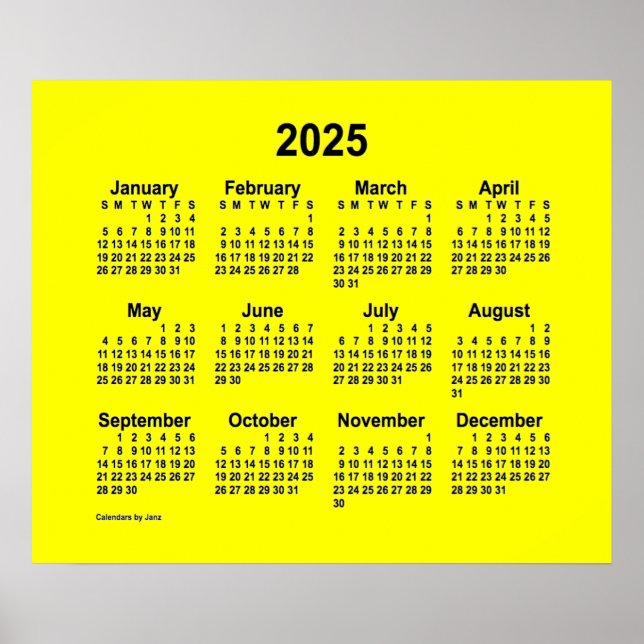 Póster Calendario Amarillo 2025 de Janz Print (Frente)