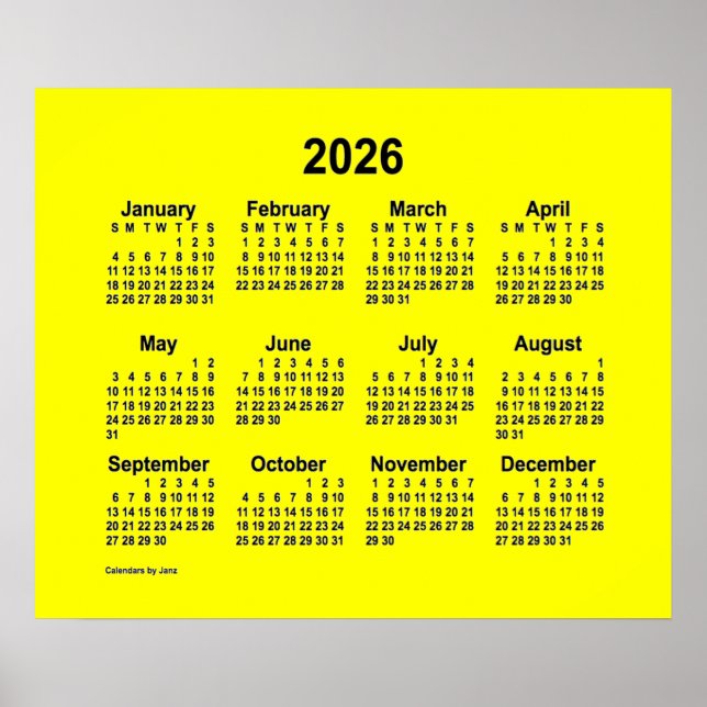 Póster Calendario Amarillo 2026 por Janz Print (Frente)