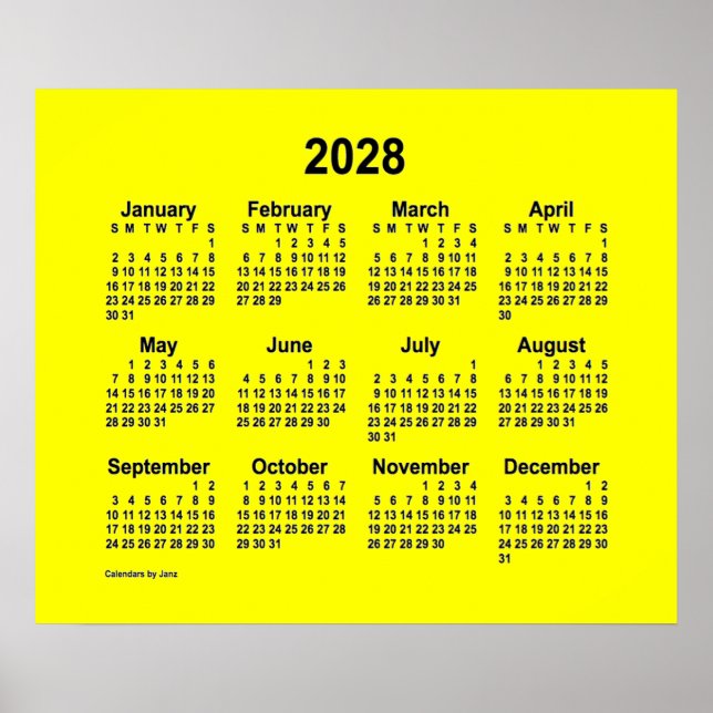 Póster Calendario Amarillo 2028 por Janz Print (Frente)
