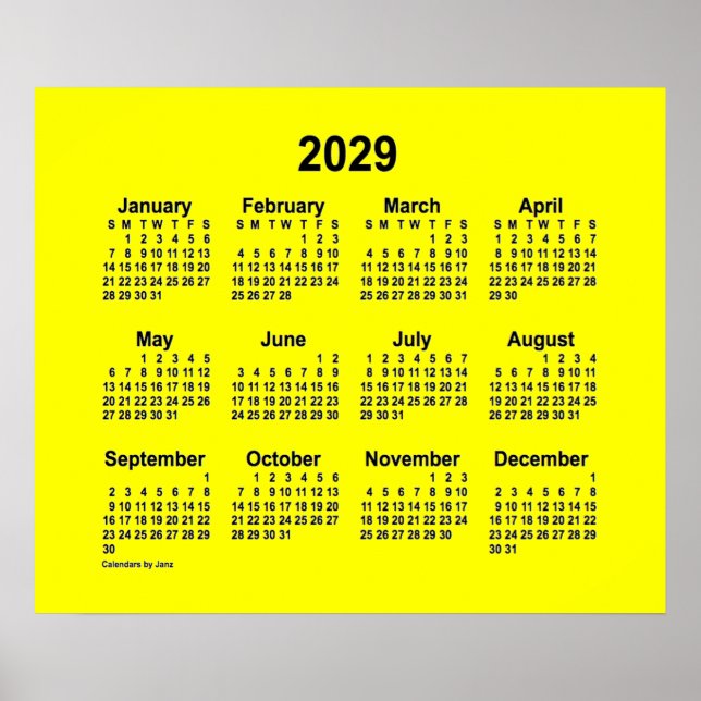 Póster Calendario Amarillo 2029 por Janz Print (Frente)