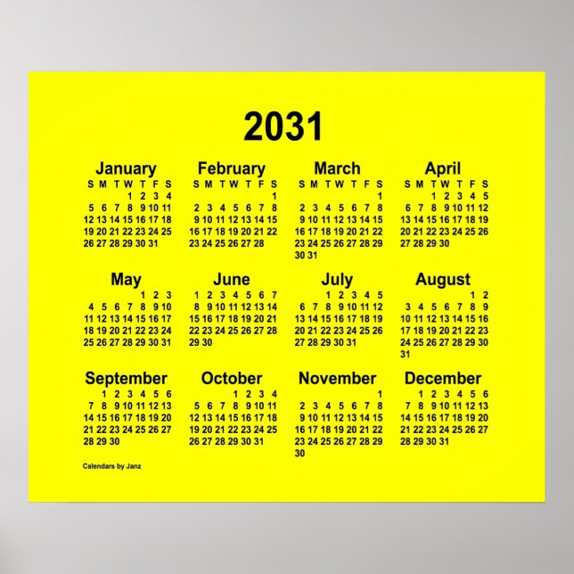 Póster Calendario Amarillo 2031 de Janz Print (Frente)
