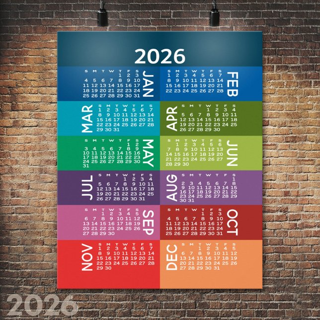 Póster Calendario - Año completo con meses divertidos y c (2026 Calendar Poster)