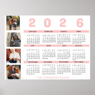 Póster Calendario Año Nuevo 2026 Familia Multi Collage de