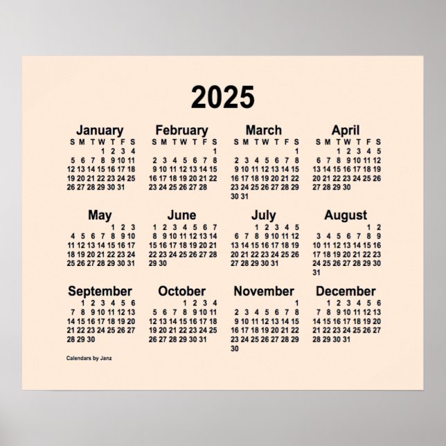 Póster Calendario Antiguo Blanco de 2025 por Janz Print (Frente)