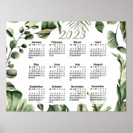 Póster Calendario anual 2023, Calendario de acuarela, lun