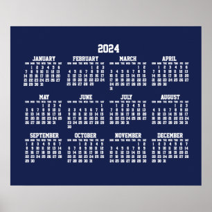 Póster Calendario anual 2024 Azul Poster