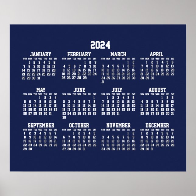 Póster Calendario anual 2024 Azul Poster (Frente)