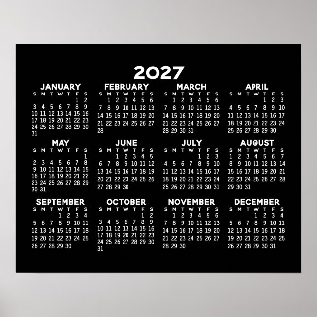 Póster Calendario anual 2024 - horizontal - Negro (Frente)