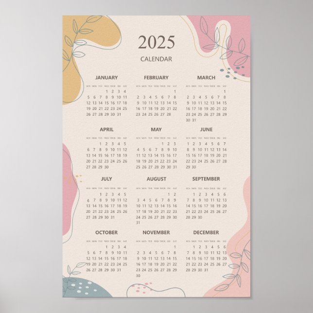 Póster Calendario anual 2025 abstracto estético minimalis (Frente)