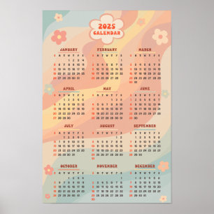 Póster Calendario Anual 2025 Groovy Vintage Remolino Past