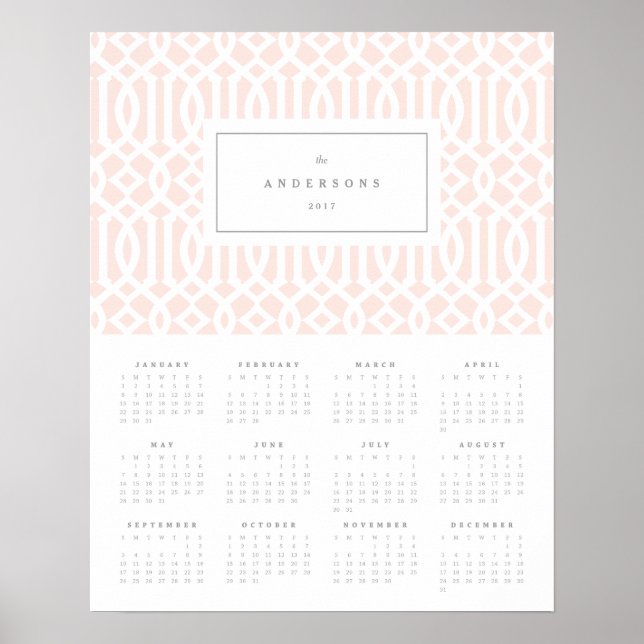Póster Calendario Anual Blush Trellis 16x20 2017 (Frente)