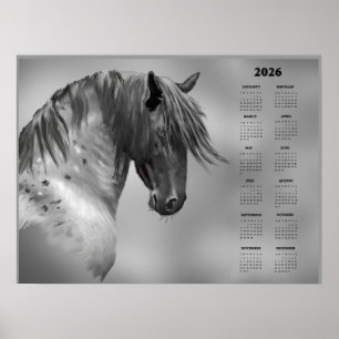 Póster Calendario Anual Caballo Gris Moteado (Semi Brillo
