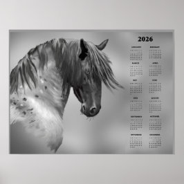 Póster Calendario Anual Caballo Gris Punteado (Semi-Glust