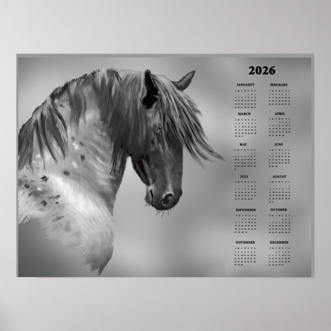 Póster Calendario Anual Caballo Gris Punteado (Semi-Glust (Frente)