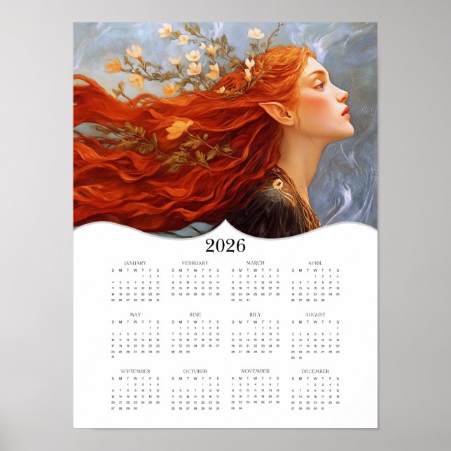 Póster Calendario anual completo para pared 2026 de Elfo (Frente)