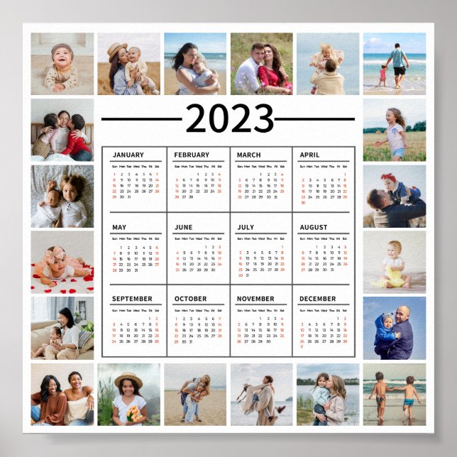 Póster Calendario anual de 2023 Collages de fotos de EE.U (Frente)