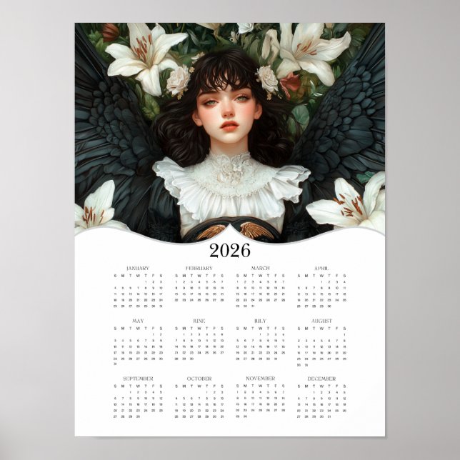 Póster Calendario anual de pared de ángel 2026 (Frente)