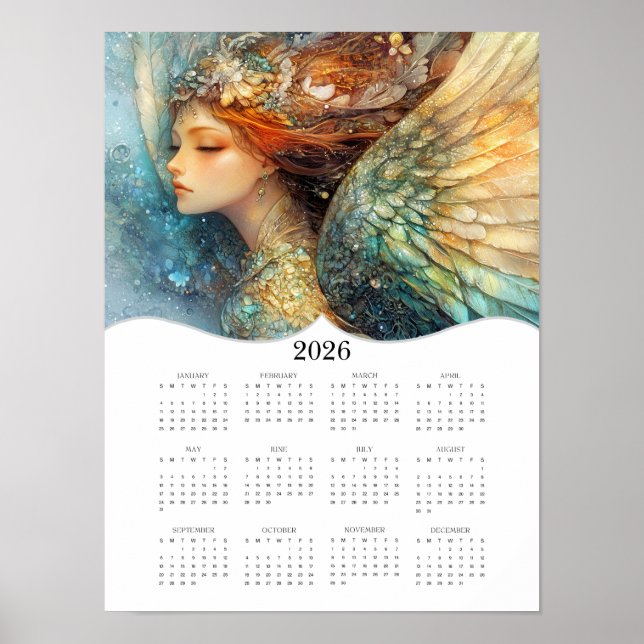 Póster Calendario anual de pared de Ángel 2026 (Frente)
