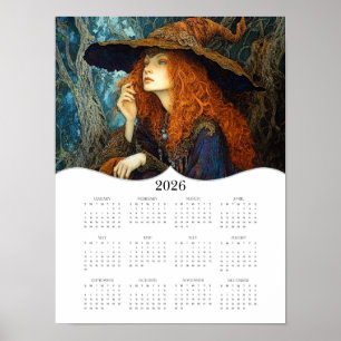 Póster Calendario anual de pared de bruja 2026
