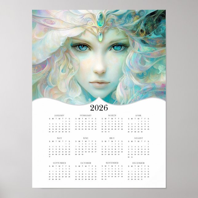 Póster Calendario anual de pared de Dama de Fantasía 2026 (Frente)