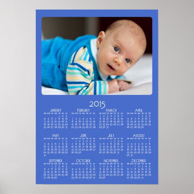 Póster Calendario Anual de Poster Azul Personalizado 2015 (Frente)