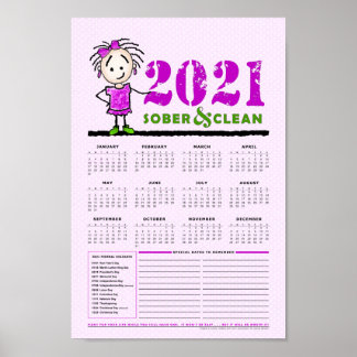 Póster Calendario Anual de Recuperación Sober y Limpia 20