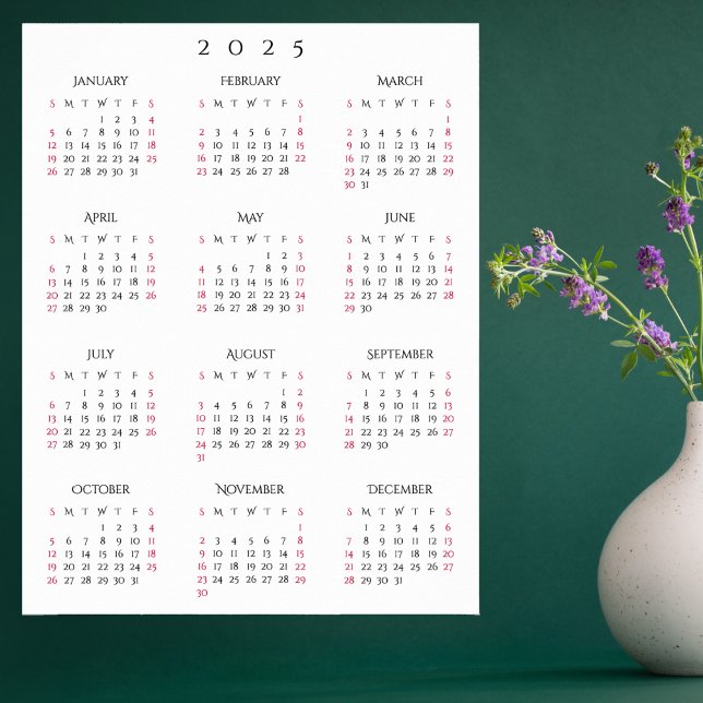 Póster Calendario Anual del Ministerio del Interior 2025 (2025 Full Year Home Office Yearly Wall Calendar Poster)