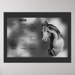 Póster Calendario Anual Hermoso Semental Caballo