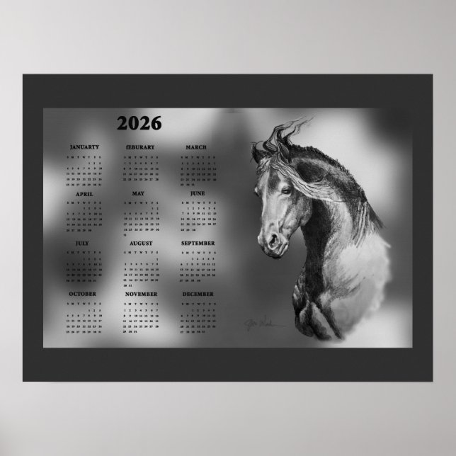Póster Calendario Anual Hermoso Semental Caballo (Frente)
