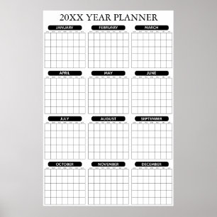 Póster Calendario Anual Minimalista Grande sin Fecha para
