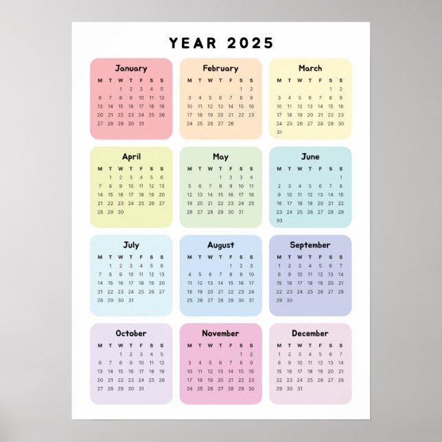 Póster Calendario Anual Minimalista Personalizado (Frente)