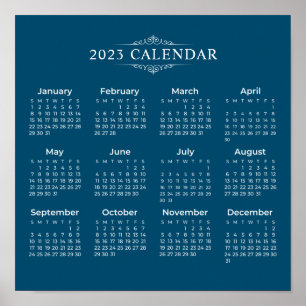 Póster Calendario Azul 2023 simple pero elegante   POSTER