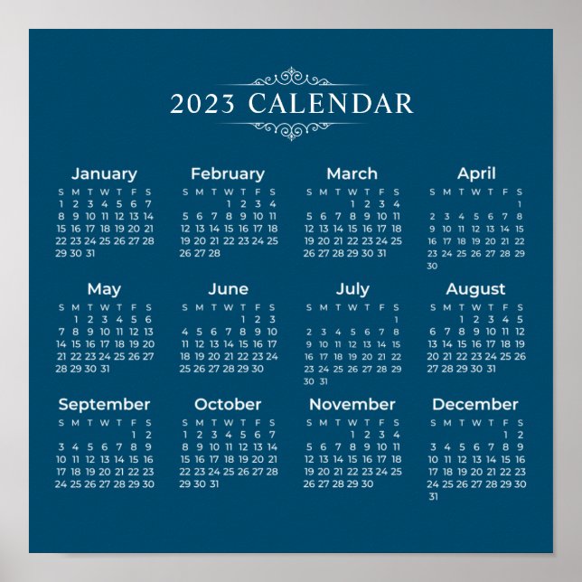 Póster Calendario Azul 2023 simple pero elegante | POSTER (Frente)