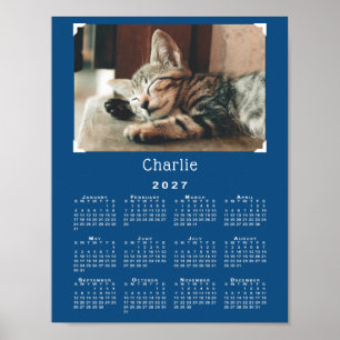 Póster Calendario Azul 2027 con Foto y Nombre de Mascota