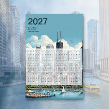 Calendario Azul de Arquitectura del Horizonte de C