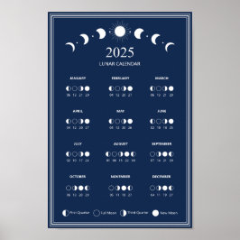 Póster Calendario azul oscuro de ciclos lunares de la fas