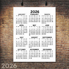 Póster Calendario - Básico Minimalista Negro y Blanco