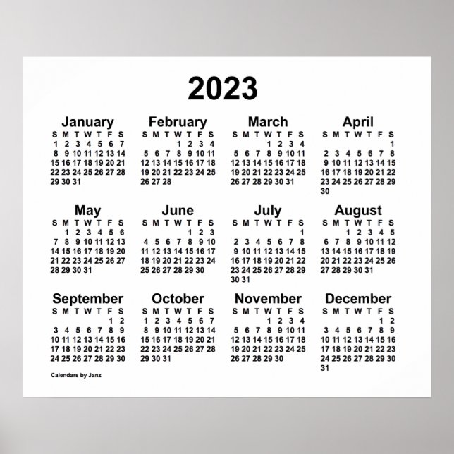 Póster Calendario Blanco 2023 de Janz (Frente)