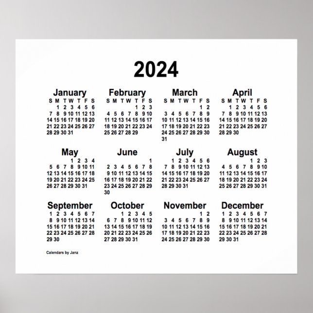Póster Calendario Blanco 2024 de Janz Print (Frente)