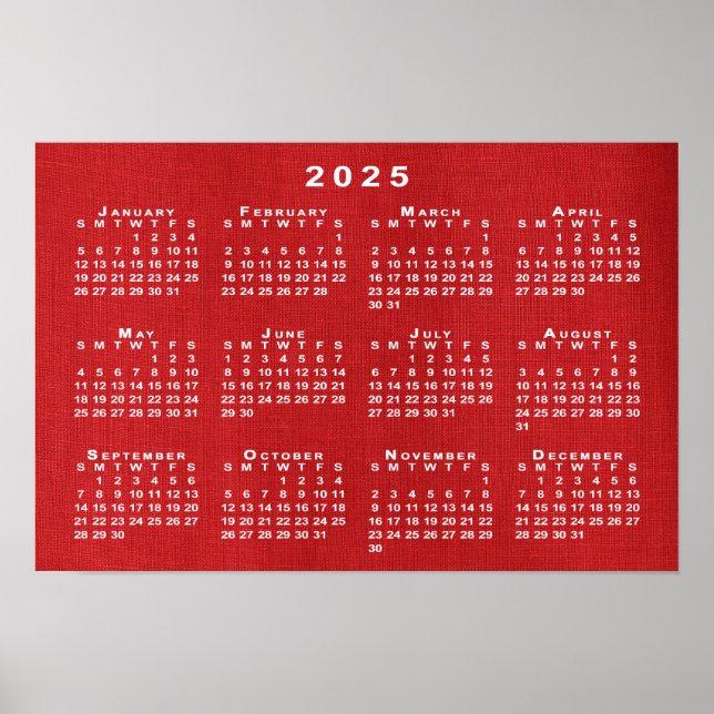Póster Calendario blanco 2025 sobre foto de Personalizabl (Frente)