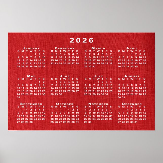 Póster Calendario blanco 2026 sobre foto de Personalizabl (Frente)