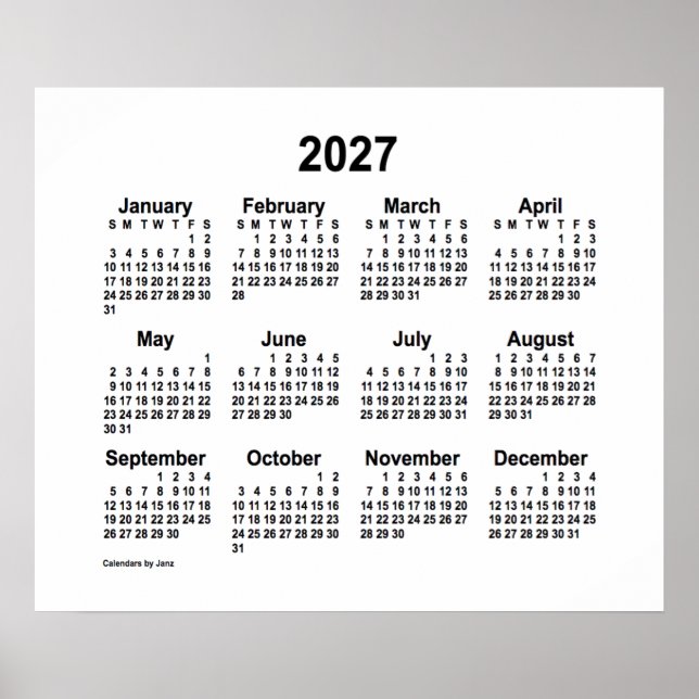 Póster Calendario Blanco 2027 de Janz Print (Frente)