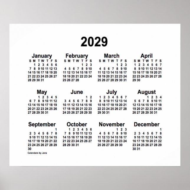 Póster Calendario Blanco 2029 de Janz Print (Frente)
